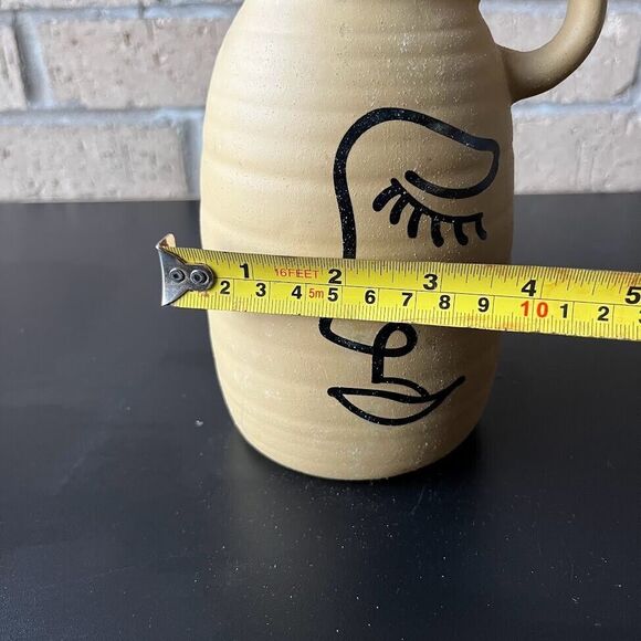 Pottery Jug Vase with Abstract Eye Handle Earthy Color Heritage Home 7.25 in H - Picture 8 of 12